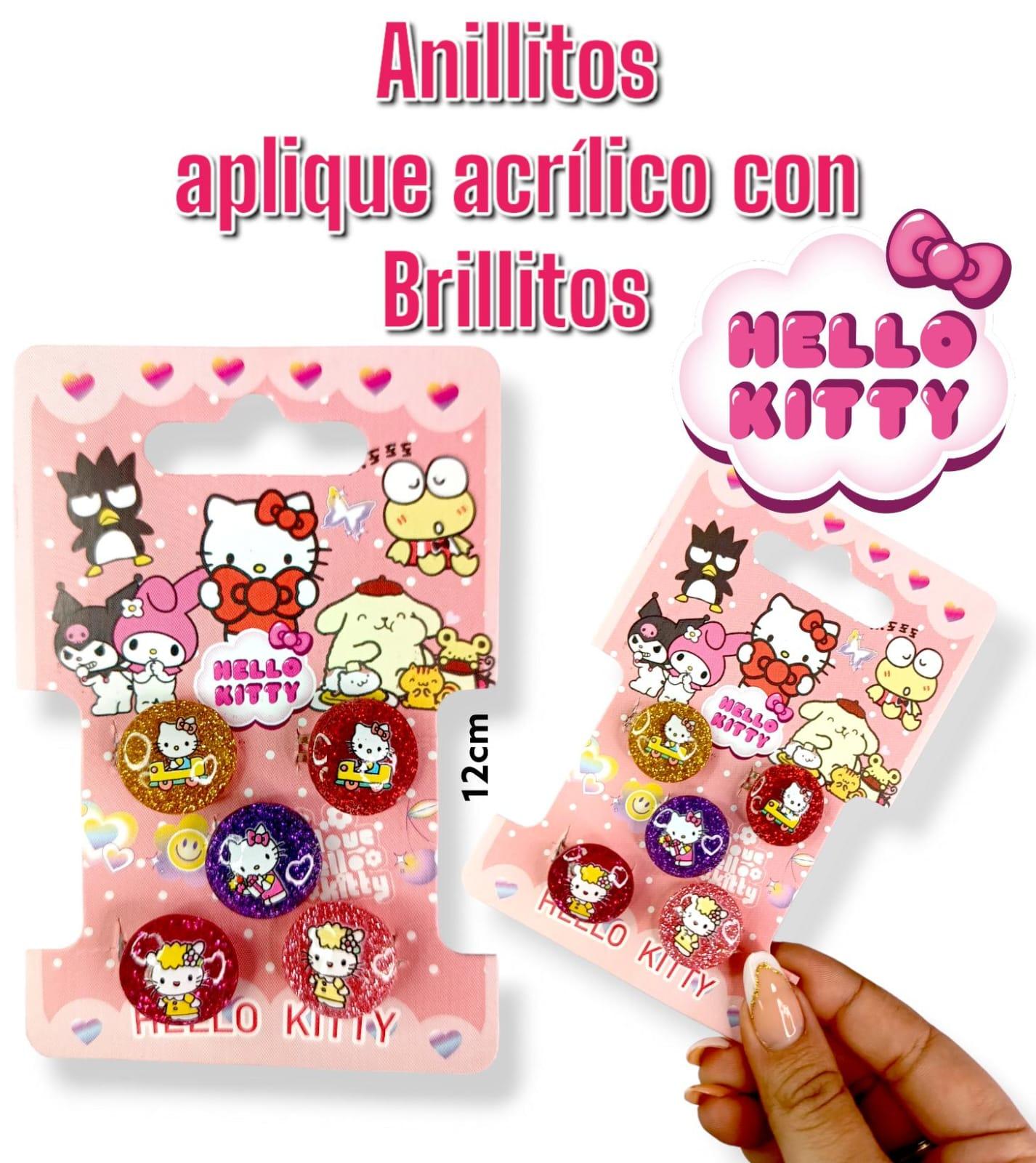 Anillitos Aplique Acrilico con Brillos Hello Kitty